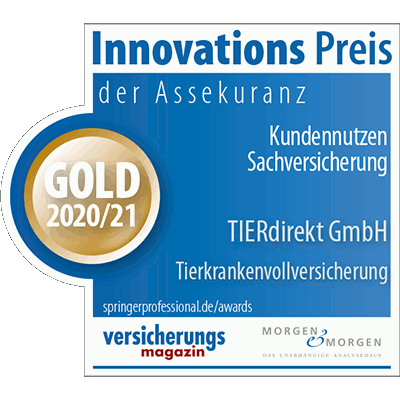 TIERdirekt Innovationspreis - Kundennutzen 2020/2021 Gold Krankenversicherung für Tiere - TIERdirekt Innovationspreis - Kundennutzen 2020/2021 Gold